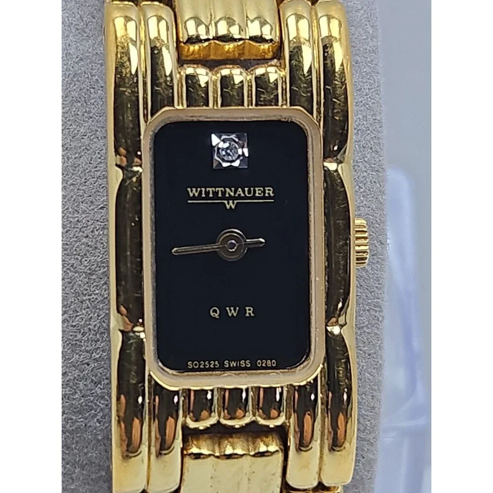 Vintage Wittnauer QWR Tank Watch Womens Black Dial Diamond New Battery Petite